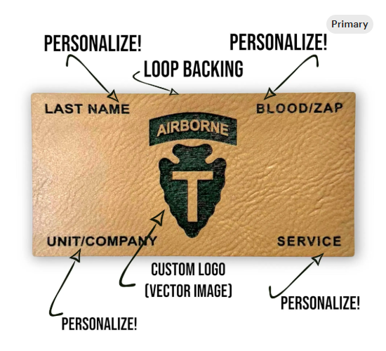 Custom Engraved Military Flak Plate Carrier Patch | Custom logo | Military Deployment | Police | First Responders | K9 | Tan-Black